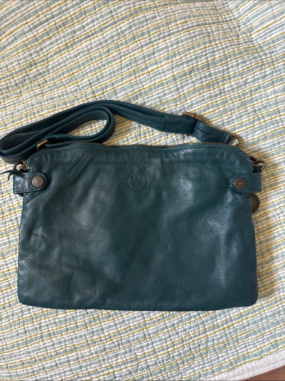Leather Crossbody Bag in Teal with Adjustable Strap